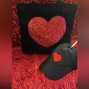 Black ❤️ corduroy tote and hat bundle